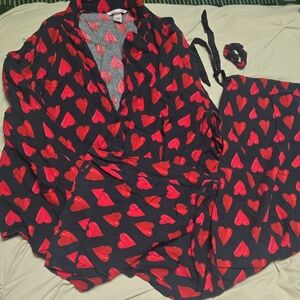 Victoria's Secret Red Heart Print Pajama Set Valentines Pjs Xxl 3pc